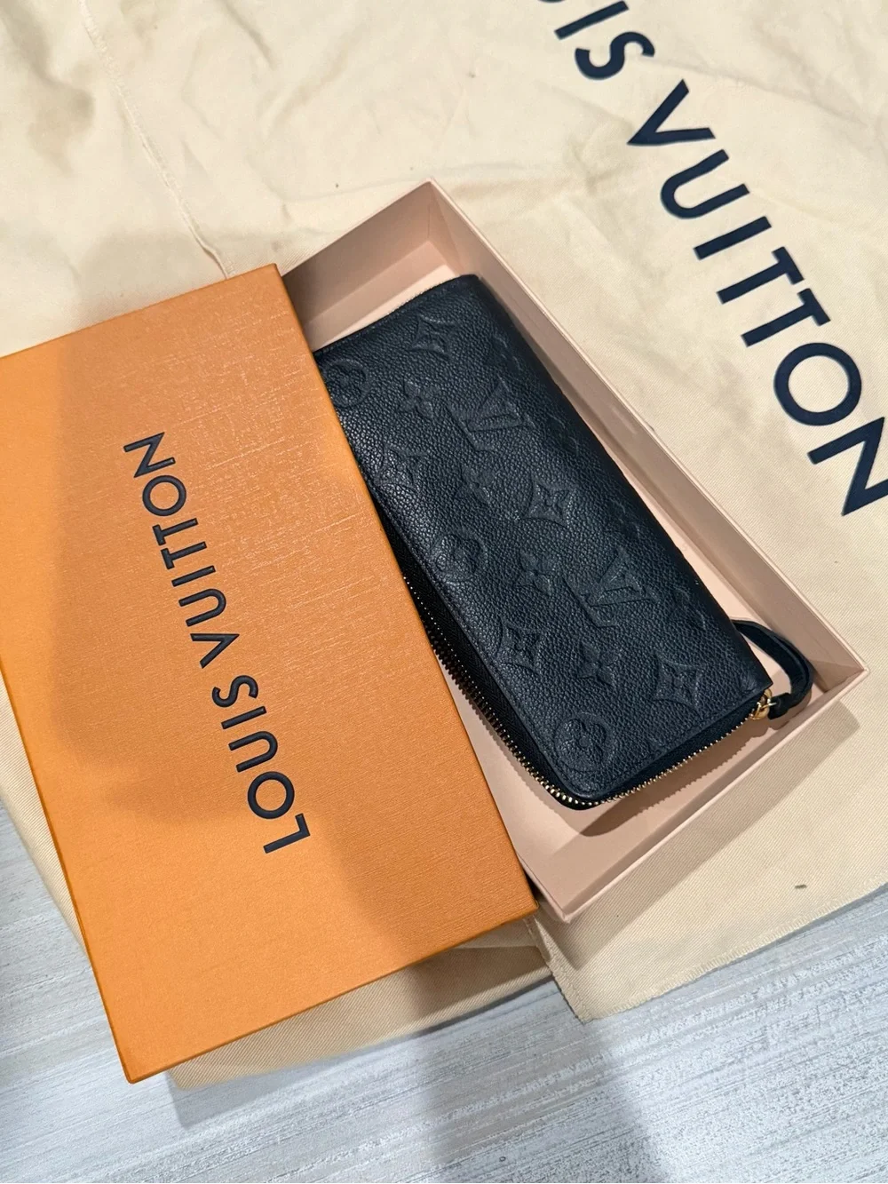 Louis Vuitton Black Monogram Embossed Zip Wallet
